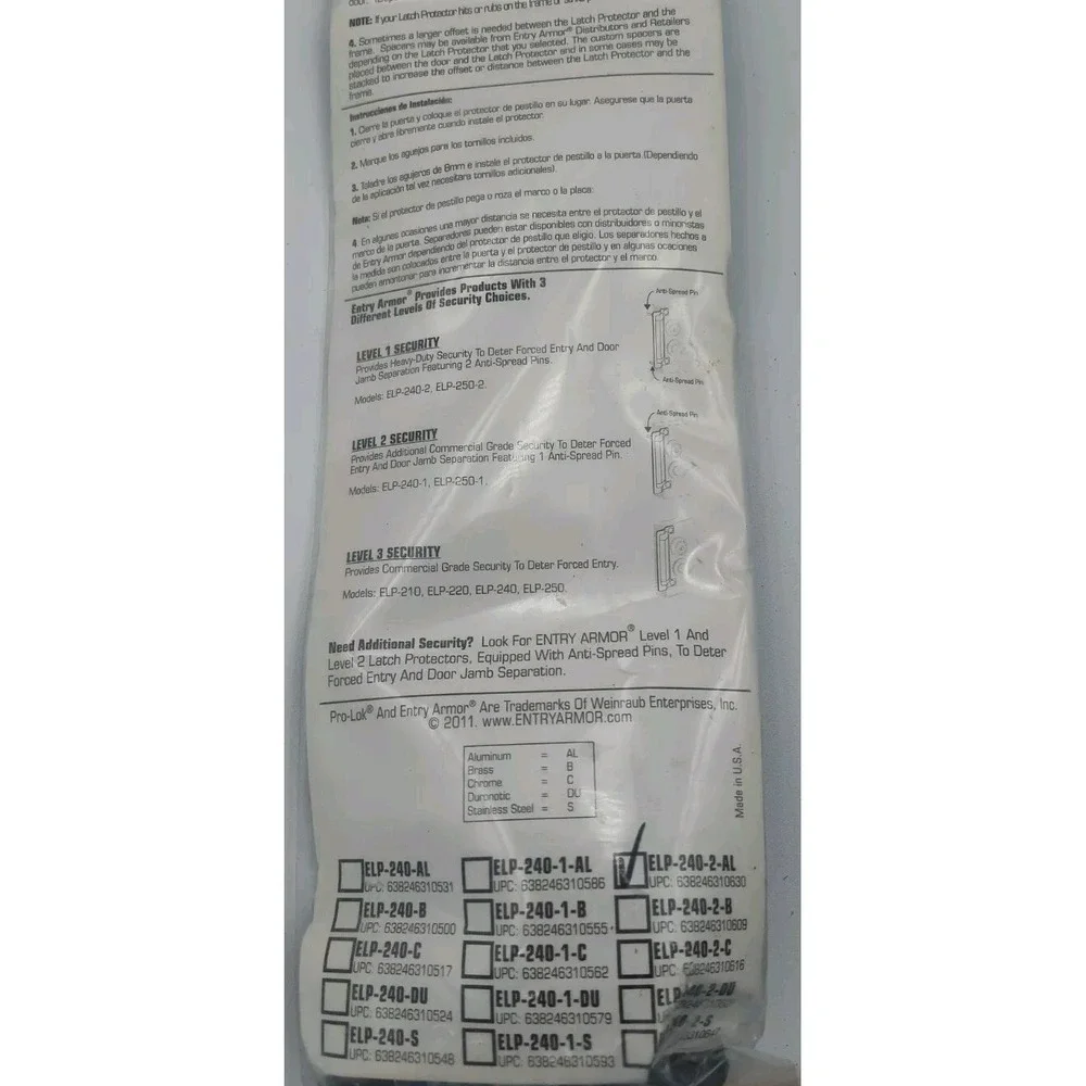 Pro-Lok Entry Armor Latch Protector ELP-240-2-ALUMINUM SEE all pics B61.65ME2102